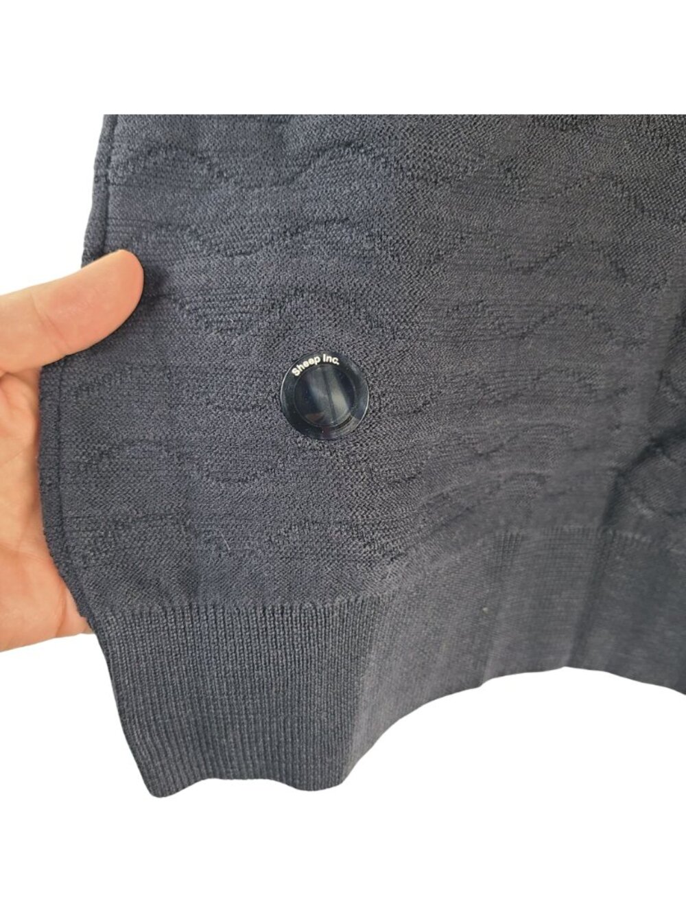 NEW Sheep Inc. Pacific Blue Wave Textured Polo Shirt 100% Merino Wool Sz M - Picture 4 of 8